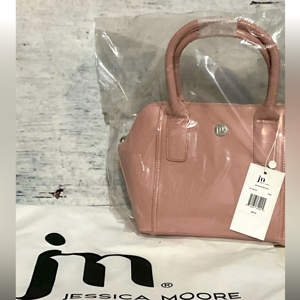 NWT- JESSICA MOORE PINK LEATHER BOWLER BAG WITH DUST BAG  👛